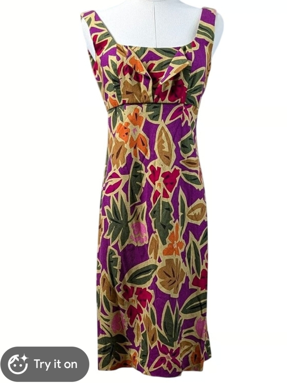 Talbots Size 4 Tropical Sundress with Green and Tan Leaf Print